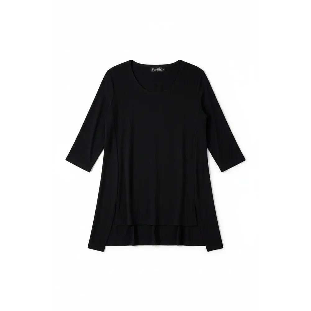 Sympli Women’s Lagenlook Shirt Size 8 Black Boxy Soft Stretchy Artsy